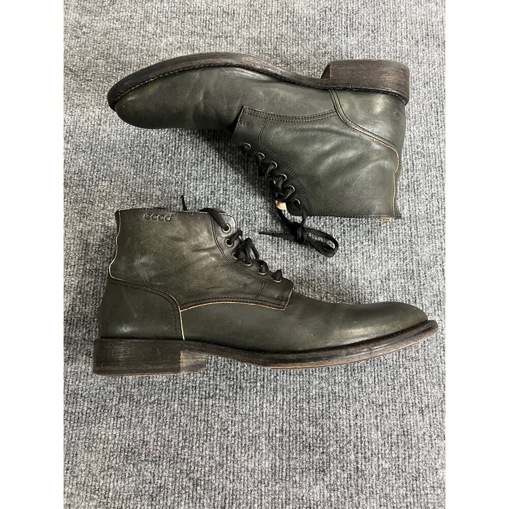ECCO Distressed Dark Green Leather Lace Up Ankle Boots Men's Size 44 (10.5-11)